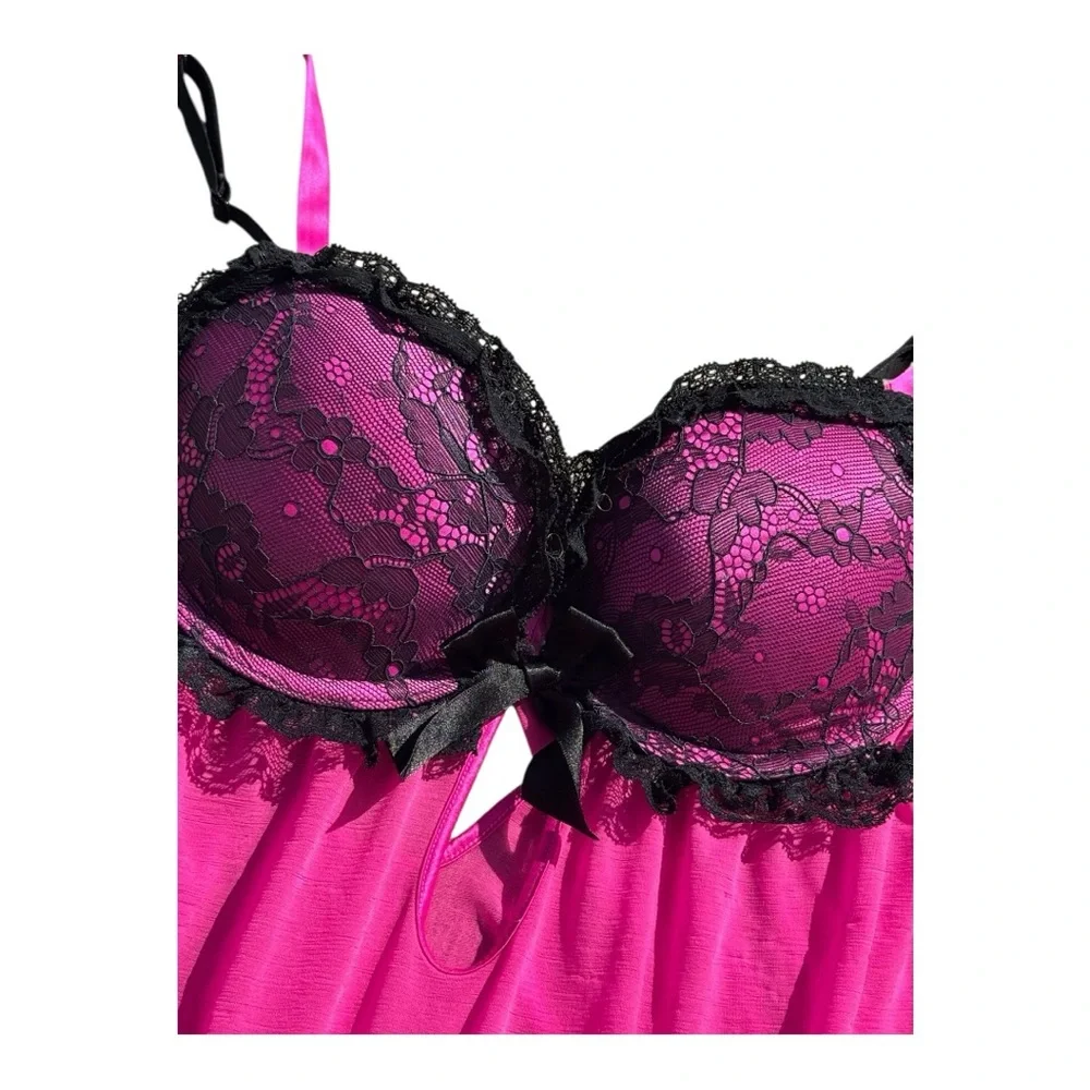 La Senza Lingerie Babydoll Small Pink Black Go Up Two Cup Sizes Y2K Snookie Hot - Picture 2 of 11